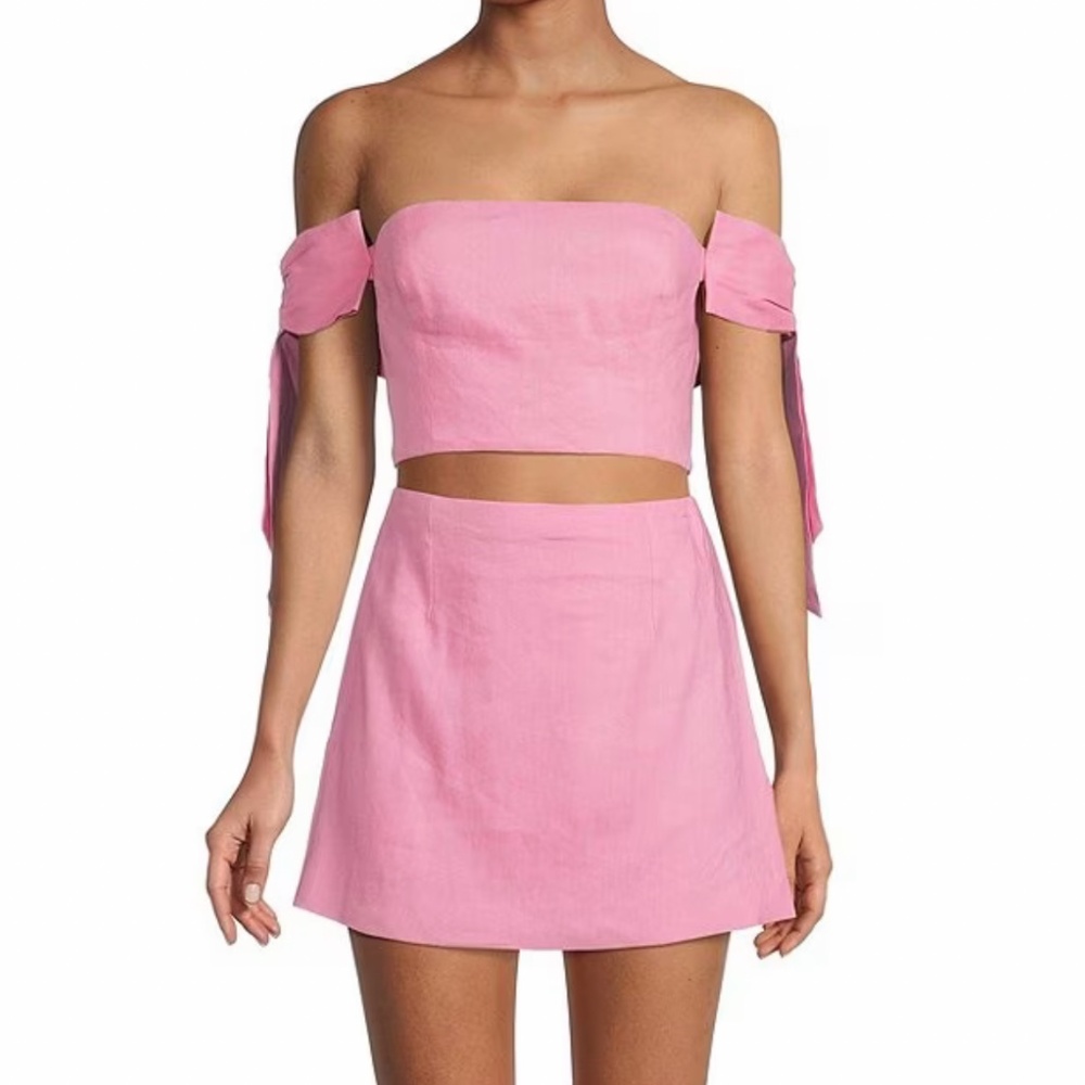 Gianni Bini Venita Aspen Dillards pink linen set with bow sleeves